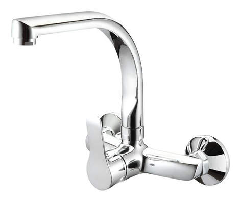 2 หลุม Chrome ผสมครัว Faucet Faucet ติดผนัง Single Lever Swivel Sink Tap