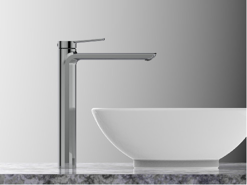 ตลับเซรามิกทองเหลืองก๊อกผสมอ่างล้างหน้าในห้องน้ำ Chrome Black High Spout